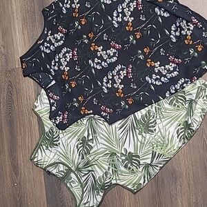 Mario Serrani Italy 2 Sleeveless Blouse High Low Flower & Leafs Pattern Size L